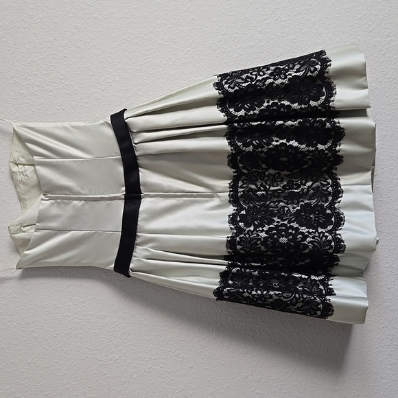 Elegant Satin Pastel Green & Black Lace A Line Sweatheart Knee Length Prom Dress - Picture 6 of 11